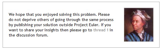 Please do not deprive others of going through the same process by publishing your solution outside Project Euler.