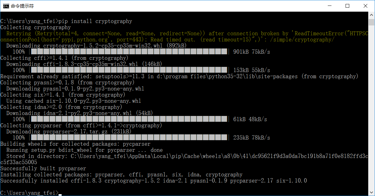 could not find a version that satisfied the requirement cryptography>=1.3.4