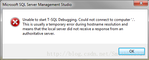 Unable to start T-SQL Debugging. Could not connect to the computer ‘.’