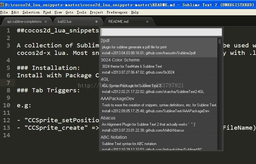cocos2d+sublime text2配置lua开发环境