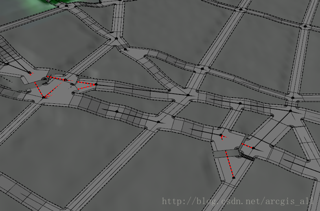 由帶紅色點的線段表示的道路形狀衝突
