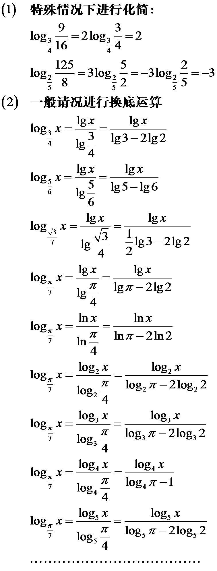 对数换底及常用推论