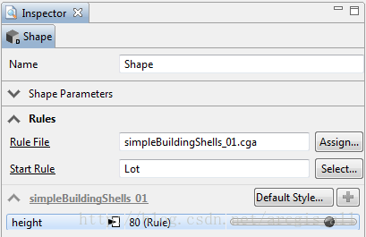 Inspector窗口中显示规则属性height