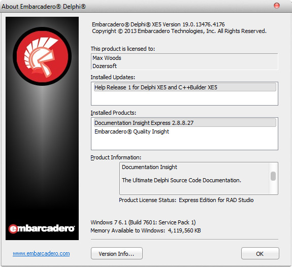 Delphi XE 5,Rad Studio XE 5 官方下载（附激活成功教程），更新 Update 1,Help Update 1
