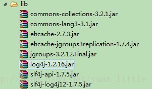 commons-collections-3.2.1.jar，commons-lang3-3.1.jar，，ehcache-2.7.3.jar，ehcache-jgroups3replication-1.7.4.jar，jgroups-3.2.12.Final.jar，log4j-1.2.16.jar，slf4j-api-1.7.5.jar，slf4j-log4j12-1.7.5.jar