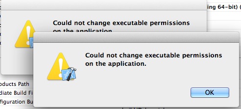 could not change executable permissions on the application