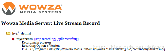 Wowza Media Server: Live Stream Record页面