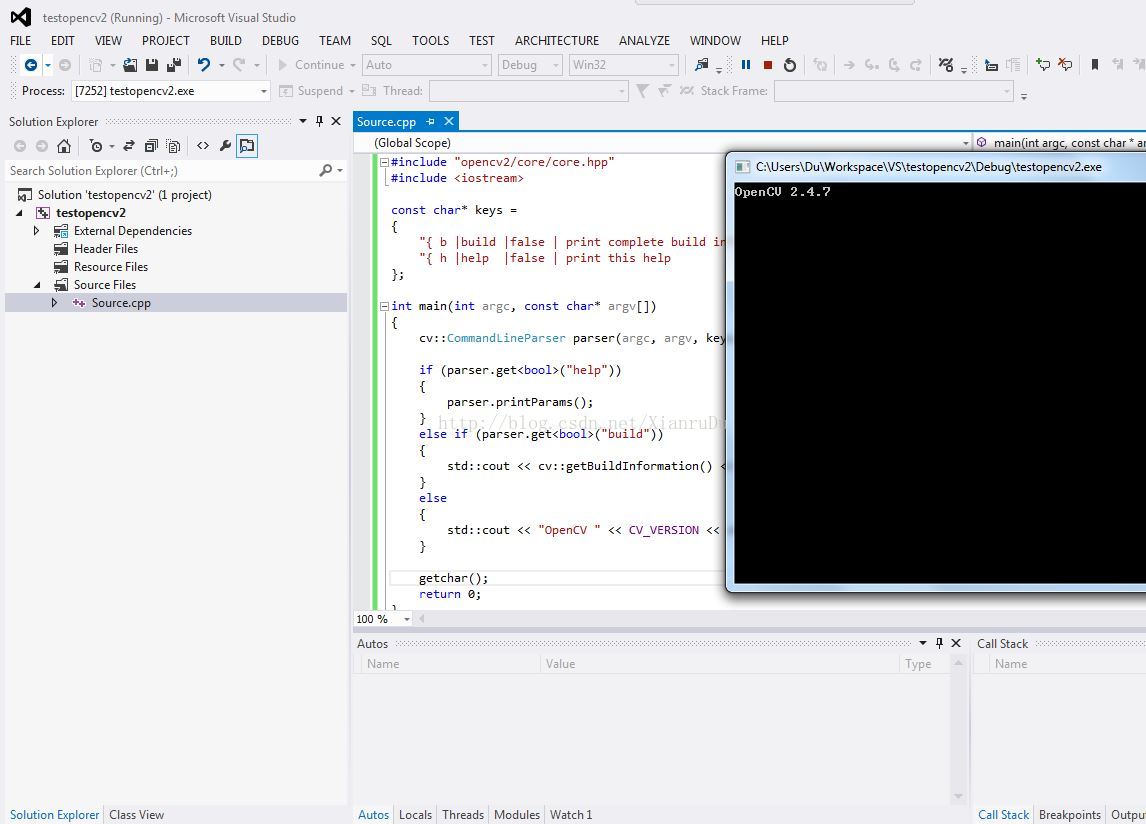 Configuration of opencv 2 4 7 in vs2012 x86 solution explorer