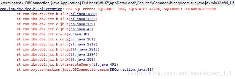 
			
				jdbc链接DB2时报SQLCODE204,SQLSTATE42704错误解决方法			