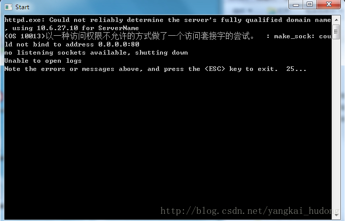 windows 不能在本地计算机启动apache2。有关更多信息，查阅系统