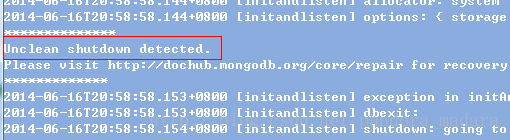 MongoDB -- Error: unclean shutdown detected