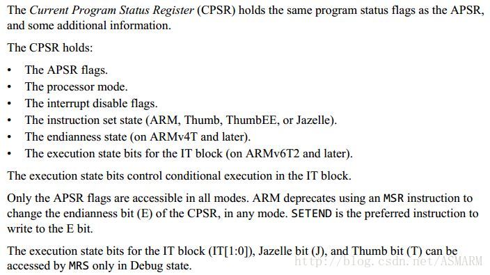 ARM  CPSR （Current Program Status Register）