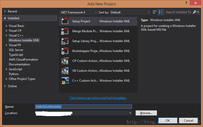 Create Wix setup project