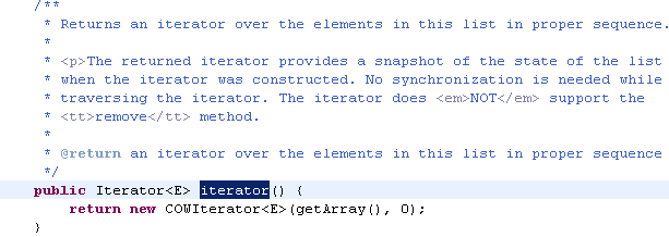 计算机生成了可选文字: ／古金tReturnsaniteratorovertheele功entsInthls11stInpropersequence.t舍＜p>Thereturnedlteratorprovlde3a3nap3ho七ofthe3ta七eo上七he＊可henthelterator可asconstructed.Nosynchronlzatlon15needed古traver3ingtheiterator.Theiteratordoe吕＜em>NOT</e功＞吕uppor七古＜七七》remove《／tt＞拍e七hod.金115七份hlle七he金色returnaniteratorovertheele功ent3th13li3tInproper3equencet/pu劲110工terator<E>脸口国里口显（)(returnn即COUlterator<E>(getArray（】