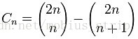 C_n = {2n\choose n} - {2n\choose n+1} \quad\mbox{ for }n\ge 1