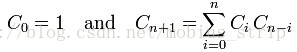 C_0 = 1 \quad \mbox{and} \quad C_{n+1}=\sum_{i=0}^{n}C_i\,C_{n-i}\quad\mbox{for }n\ge 0.