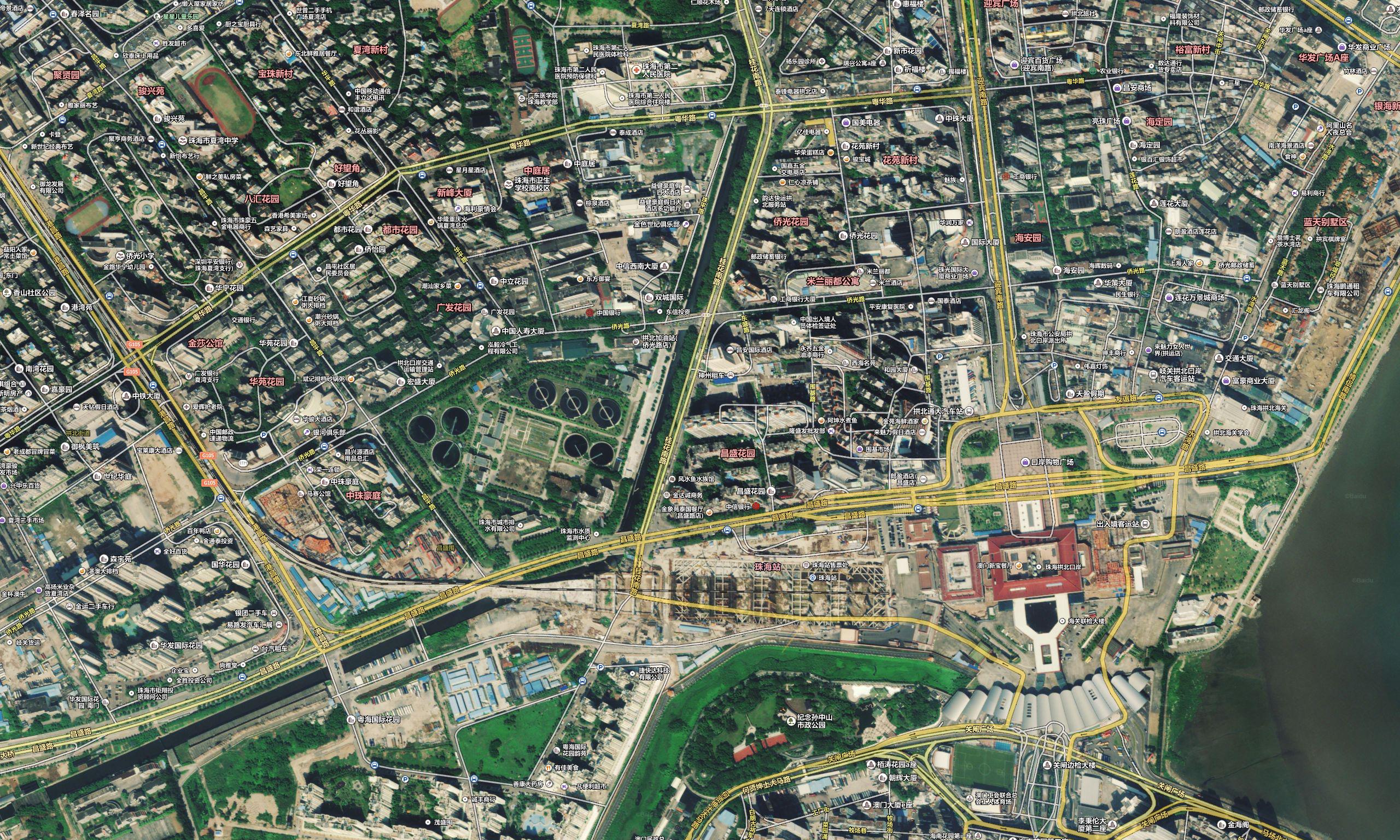 澳门卫星地图百度卫星地图香港地图全图高清版含道路地名标签叠加