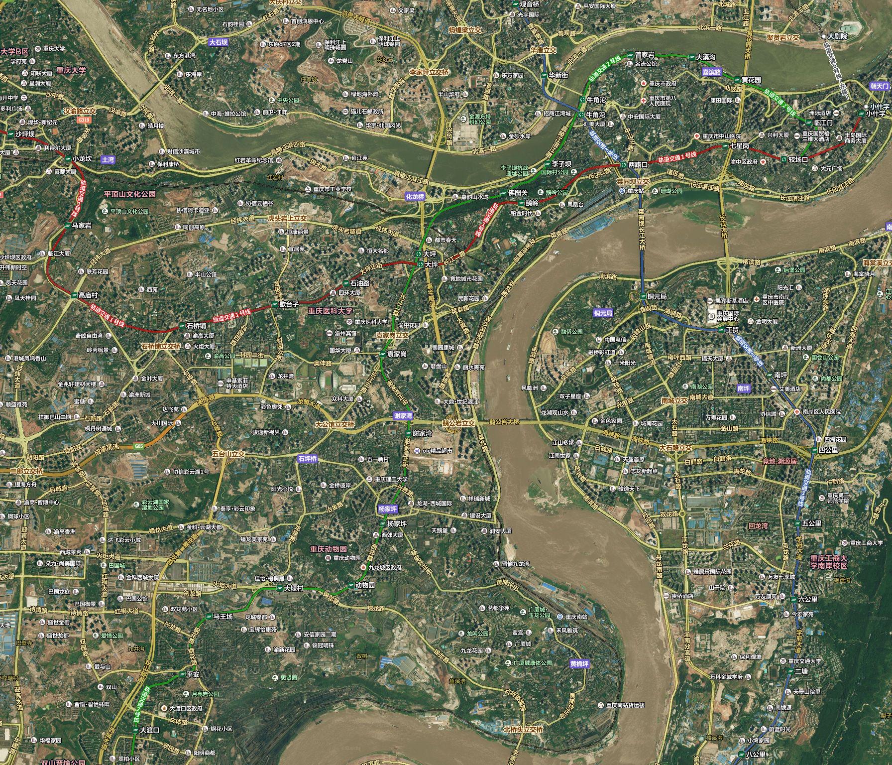重庆高清卫星地图含道路标签数据叠加