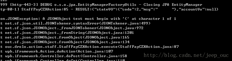A JSONObject text must begin with '{' at character 1 of 1