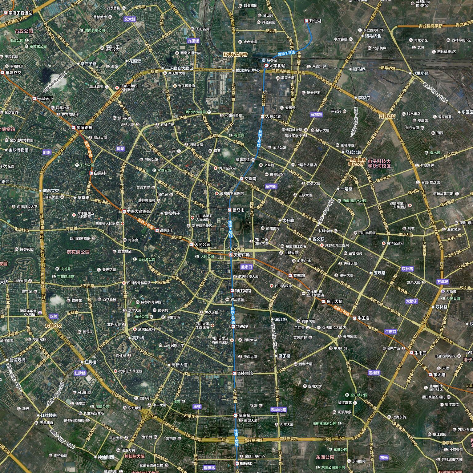 成都卫星地图高清最高级别19级含标签数据信息叠加