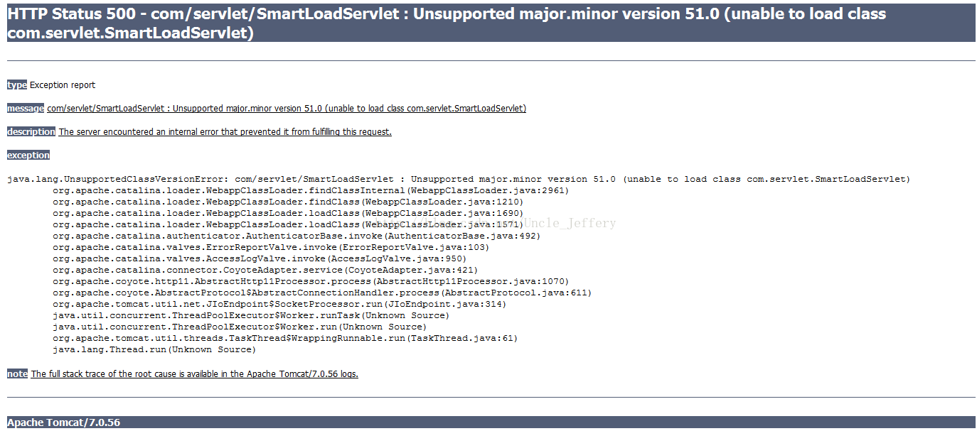 Unsupported major minor version 51 0 unable to load class com servlet