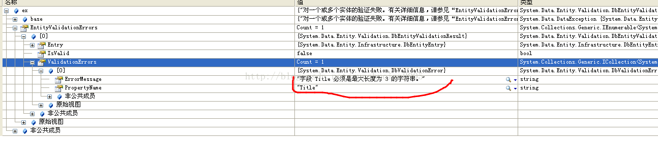 显示EF实体对象的详细错误信息 db.Entry(entity).GetValidationResult() 或 catch (DbEntityValidationException ex)