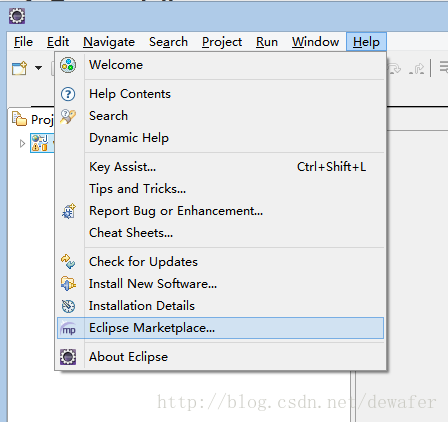 图 9、Help菜单中的Eclipse Marketplace