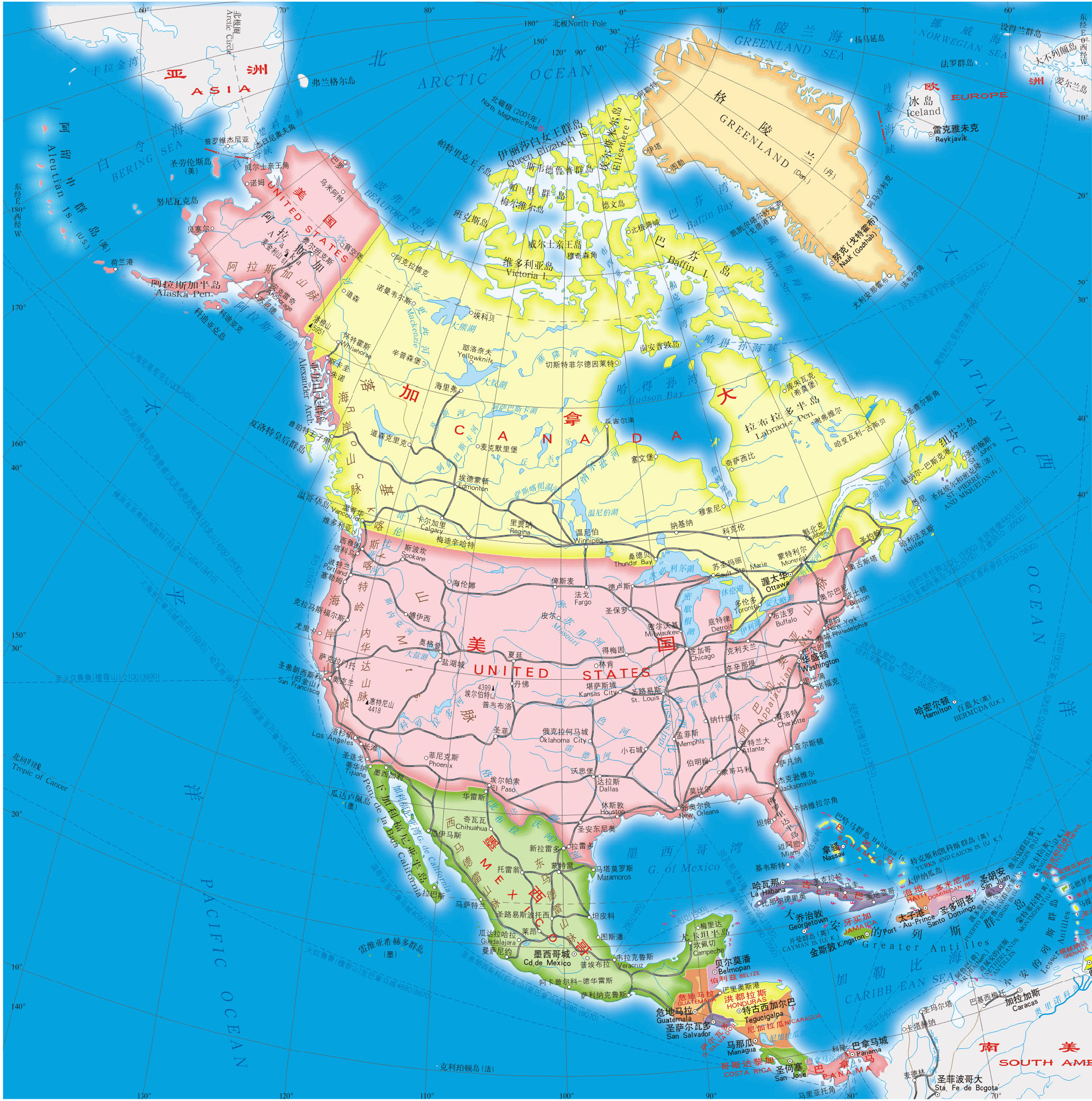 2,北美洲地形图