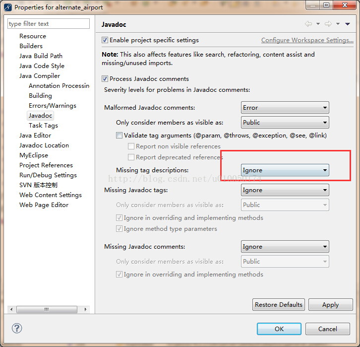 MyEclipse  注释出错Javadoc: Description expected after @return