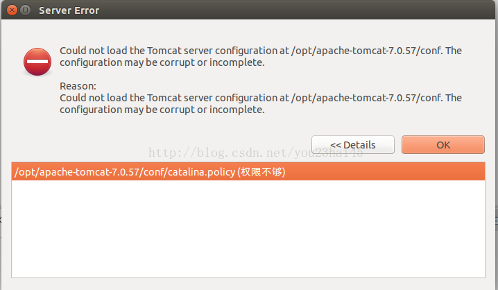 /opt/apache-tomcat-7.0.57/conf/catalina.policy(权限不够)