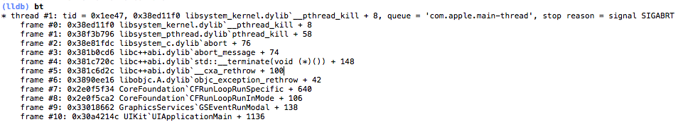 libc++abi.dylib: terminate_handler unexpectedly threw