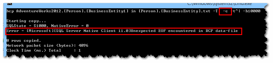 bcp sqlcmd bulkinsert在unicode问题,Unexpected EOF encountered in BCP data-file