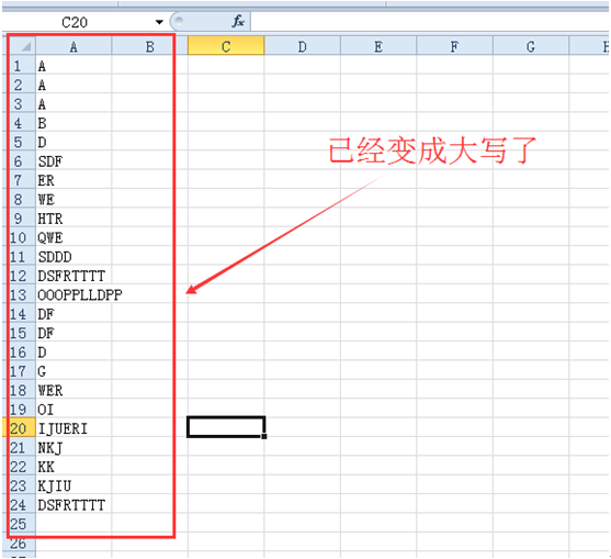 PC_excel完毕一列英文小写变大写