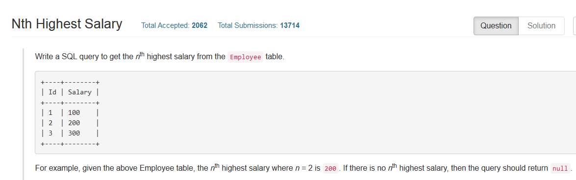 [LeetCode][Database]Nth Hightest Salary