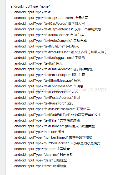 兔子--Edittext的android:inputType的属性值的含义