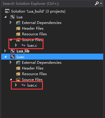 向Lua和Luac两个项目添加文件