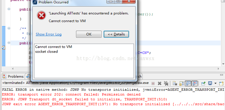 eclipse Java Cannot connect to VM socket closed CSDN