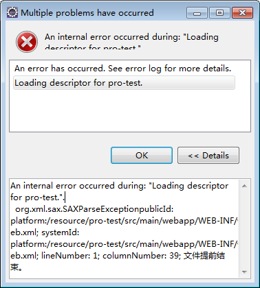 An internal error occurred during: Loading descriptor for pro-test..