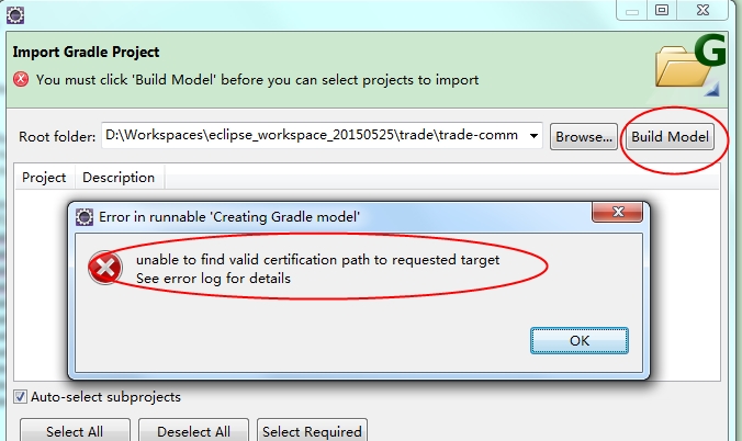 eclipse import gradle project error : quot unable to find valid