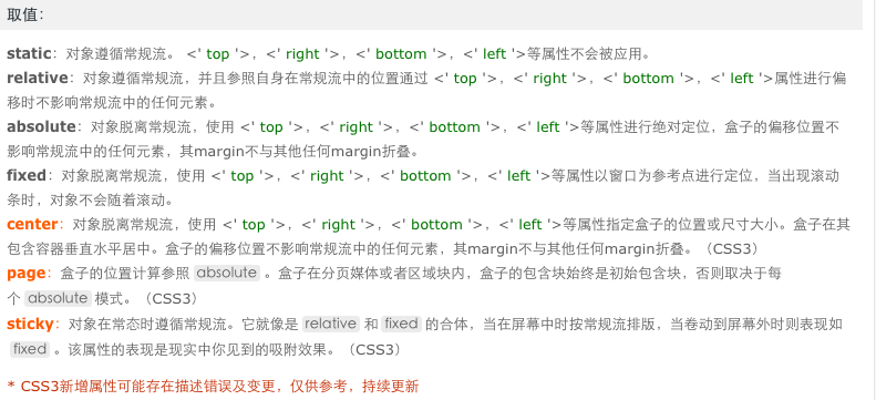 position的属性值