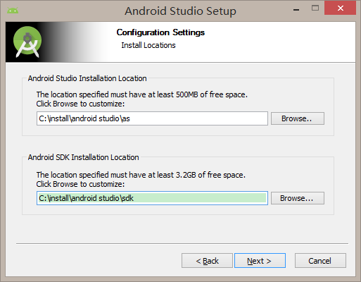 安装路径的选择，as的安装文件以及sdk最好还是放到一起吧，方便管理