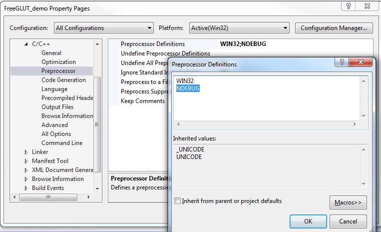 FreeGLUT Tips: Resolve compile issue: error LNK1104: cannot open file ...