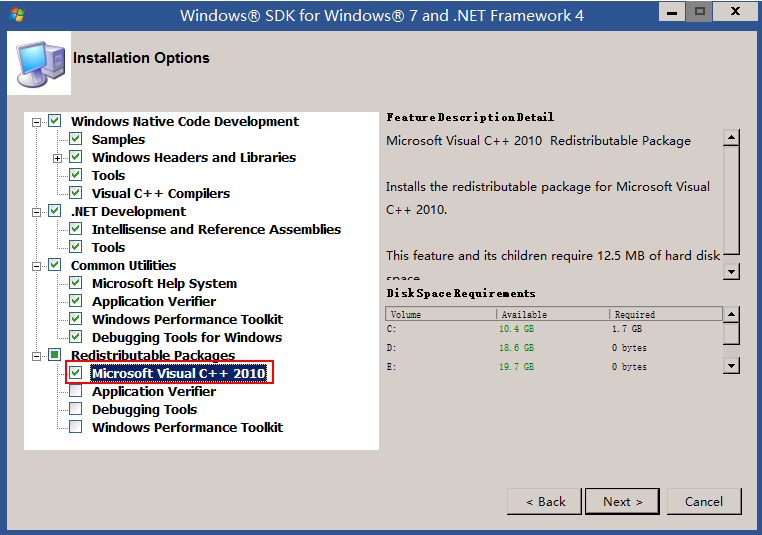 Windows SDK 安装选项