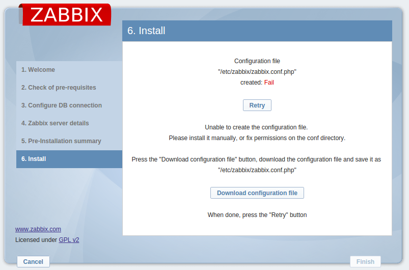 Zabbix config error