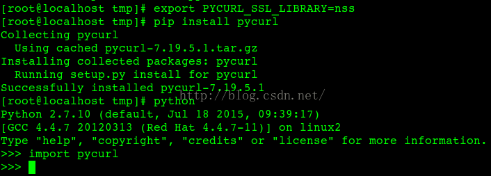 在CentOS 6.3/6.5 64bit上为python 2.7.10安装pycurl模块