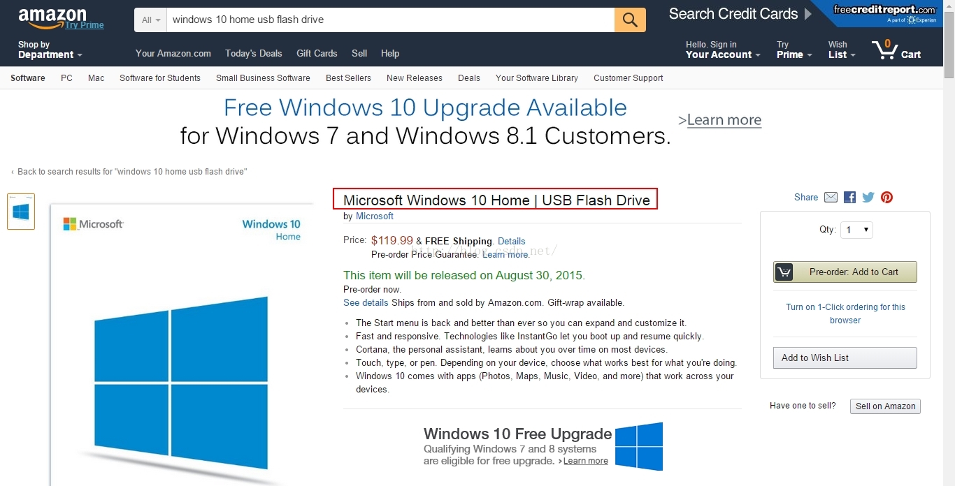 U盘版Windows 10已经在亚马逊Amazon开始接受预订啦