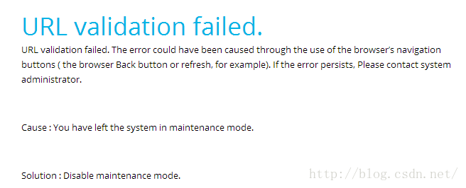 URL validation failed. The error could have been caused through the use of the browser's navigation