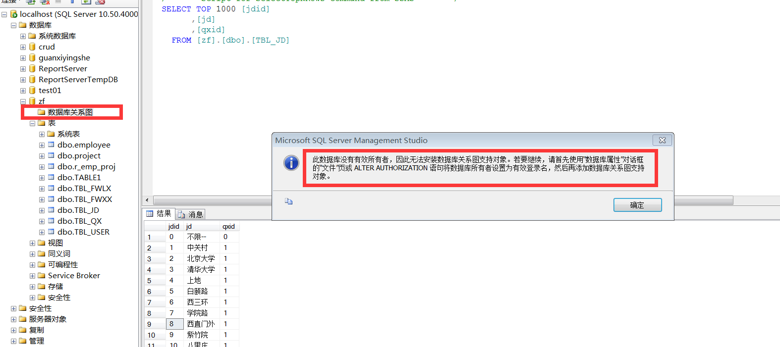 Sql Server 新建数据库关系图时弹出警告 此数据库没有有效所有者 因此无法安装数据库关系图支持对象 行者常至 Csdn博客