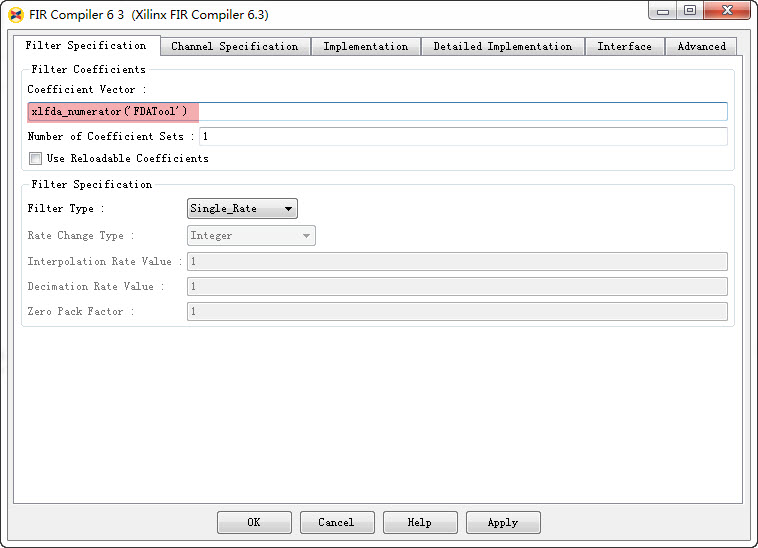 图4 FIR Compiler 6.3设计参数