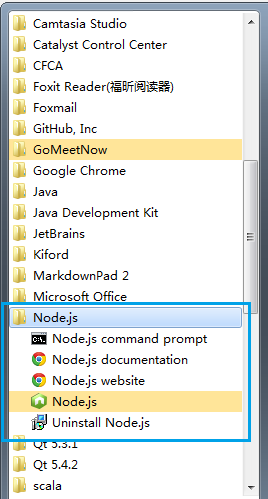Node.js start menu item